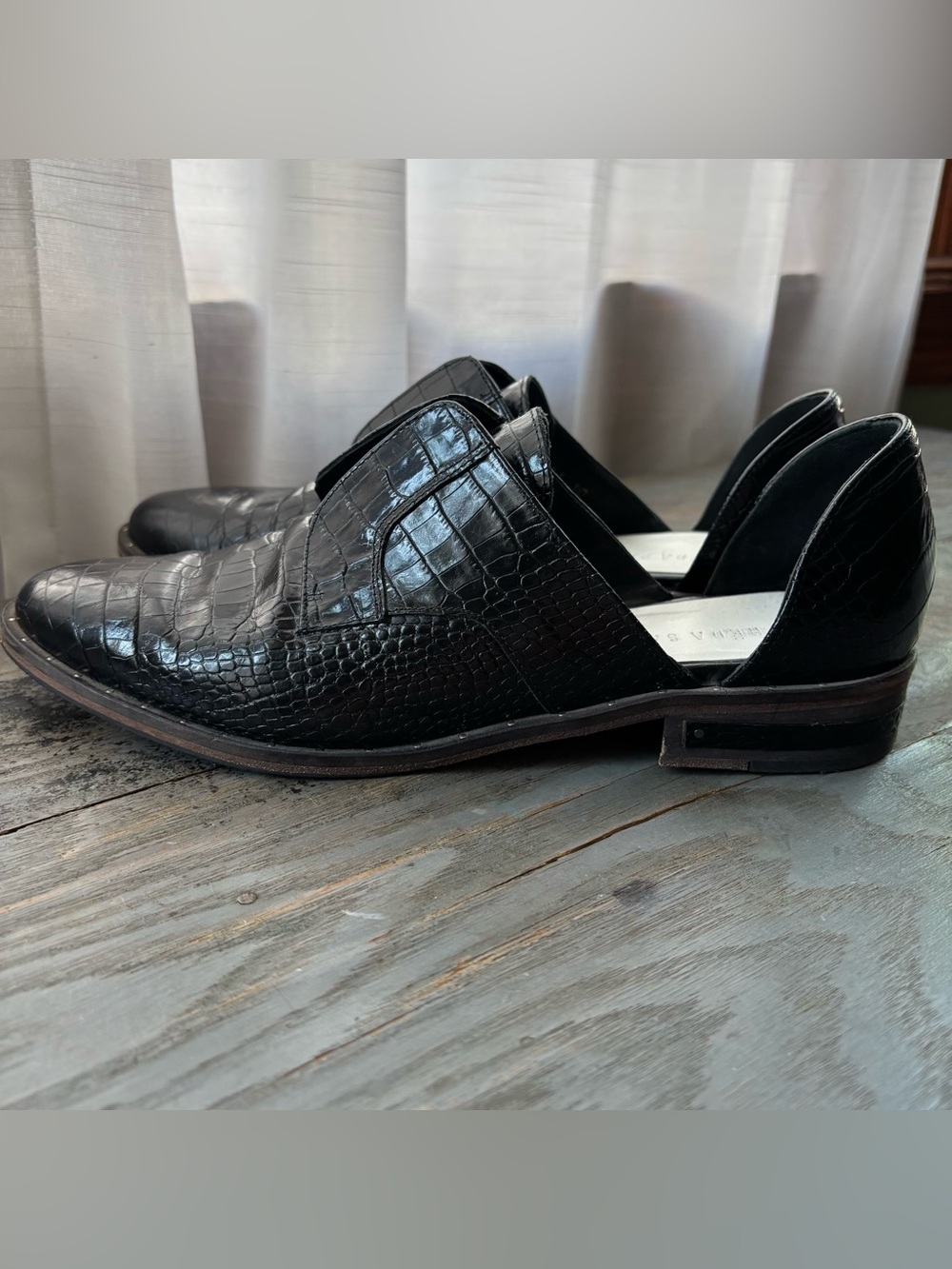 Freda Salvador Black Leather laceless D'Orsay Oxford Loafers | size 10